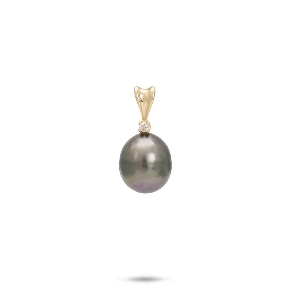 Maui Divers jewelry black Tahitian pearl pendant with diamond 9mm